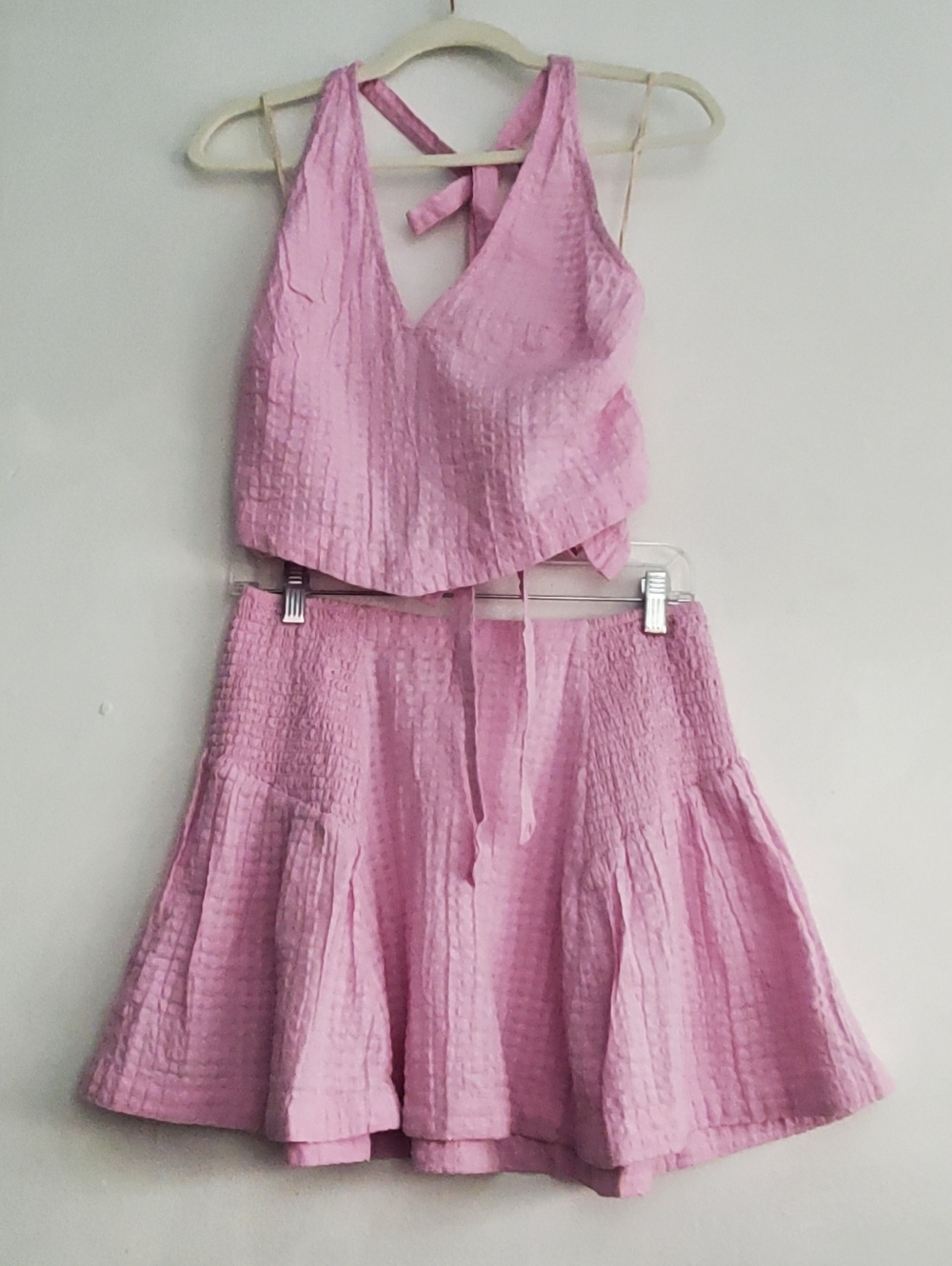 Free People Drew Pucker Check Skirt Set Pink Tulle - Picture 3 of 12